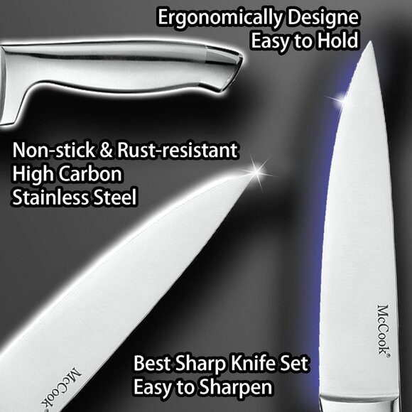 McCook® Knife Sets with Built-in Sharpener,German Stainless Steel Hollow Handle - Picture 3 of 8
